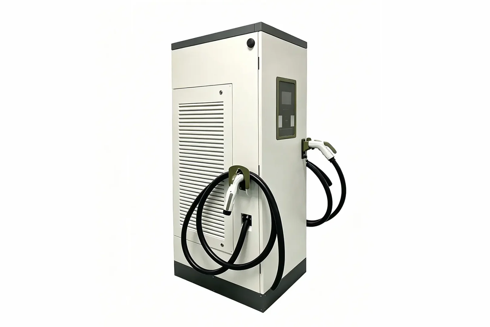 Floor standing dual gun DC fast EV charger with customized sheet metal cabinet for commercial charging station