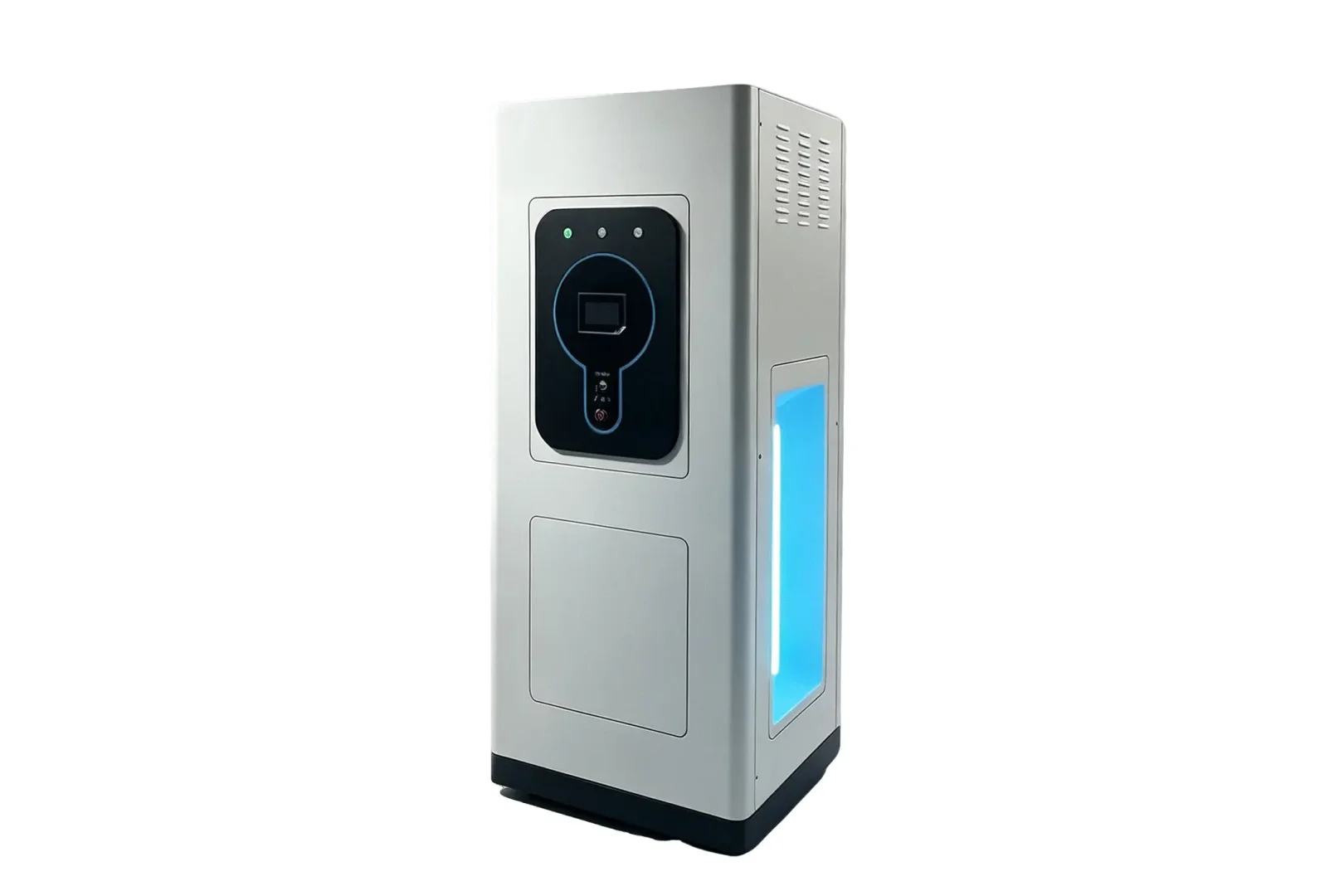 Floor standing liquid-cooled EV charger sheet metal cabinet with control panel and LED window